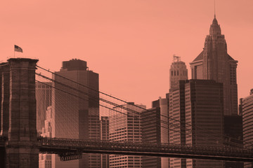 brooklyn bridge with buidlings in background