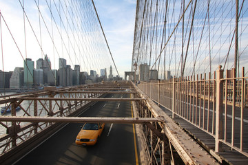 taxi on brooklyn bridge, nyc