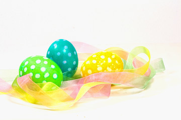 Speckled Easter Eggs with ribbon