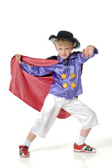 The boy in a costume of superhero