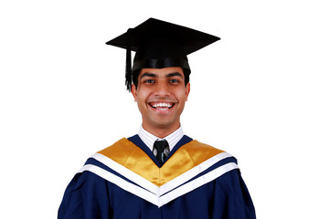 Young Indian graduation picture isolated with clipping path. - obrazy, fototapety, plakaty