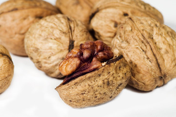 Walnut in closeup by macro lens.