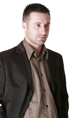 A worried or sad adult male age 24-30yrs old.