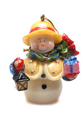 snowman with Christmas gifts isolated on white