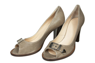 Beautiful female shoes on a white background