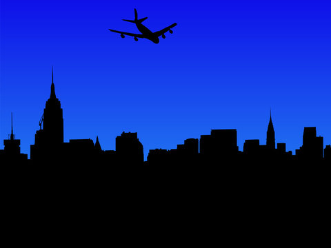 plane arriving in Manhattan