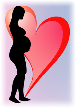 Silhouette de femme enceinte devant un coeur