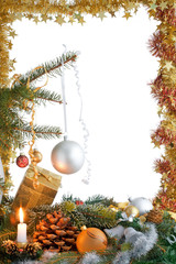 Fototapeta premium Christmas decorations of ball, ribbons and garlands.