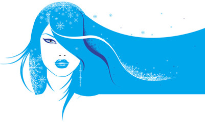 glamour girl with snowflakes in hair