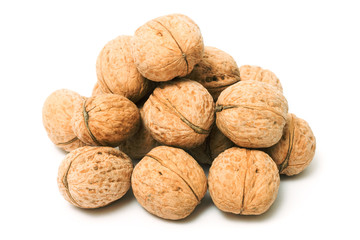 Walnut on white background. Healthy food image series