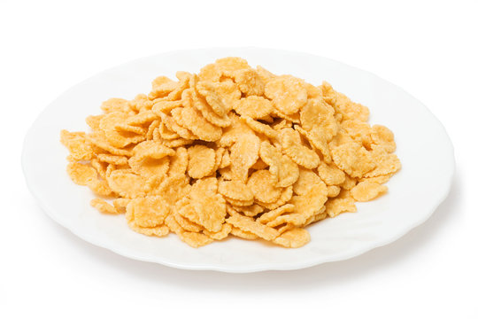 Cornflakes on white background. Healthy food image series