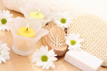 beauty treatment - towel candles and flower 