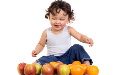 Fototapeta premium Child with fruits.
