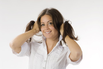 Naklejka premium portrait of a beautiful brunette taking poses