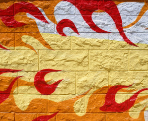 Colorful graffiti of red and orange fire flames