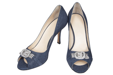 Shoes from a jeans fabric with an ornament