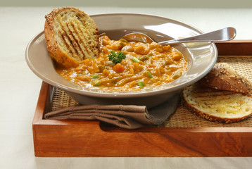 Hearty minestrone pasta and vegetable soup.