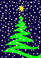 Fototapeta premium Vector stylized Christmas tree against snowflakes background