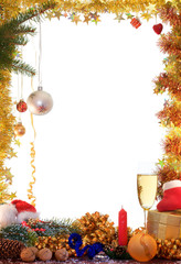 Christmas decorations of ball, ribbons and garlands.