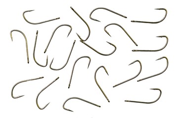 Hooks for fishing. An isolated objects on a white background.