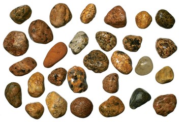 Varicolored granite and quartz round gravel stones.