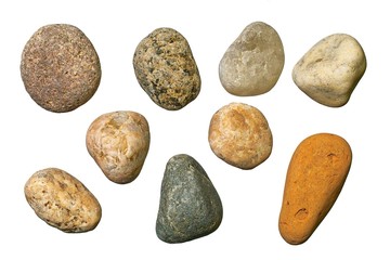 Naklejka na ściany i meble Varicolored granite, quartz and sand-rock round gravel stones.