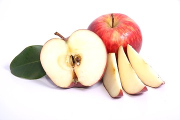 Juicy red apples, whole and cut