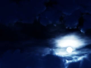 Plaid mouton avec motif Pleine Lune arbre Ciel sombre