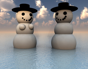 Two Snowman On Holiday In The Water 30