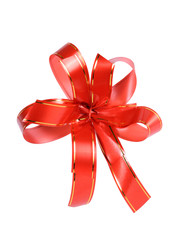 Red gift ribbon with bow isolated on white background