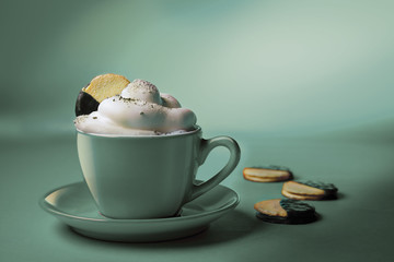 cappuchino or hot chocolate in blue