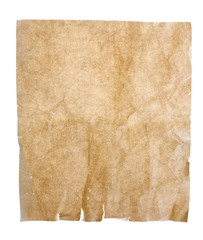 Old worn and dirty sheet of paper isolated on white