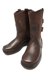 Man's boots for winter on a white background