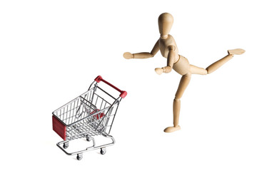 Mannequin pushing a shopping 