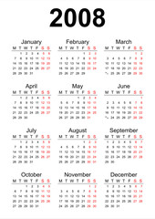 2008 English calendar 