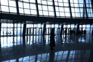 People silhouettes at airport building