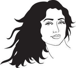 Vector illustration of beautiful woman with long black hair