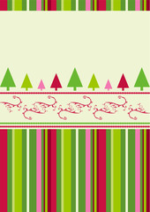 Christmas trees design with simplistic retro shapes on stripes