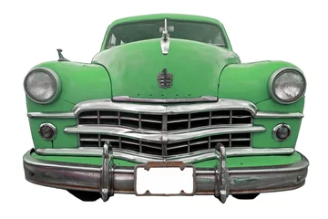 Crédence de cuisine en verre imprimé Voitures anciennes cubaines Oldtimer voiture rétro verte classique isolée - Cuba