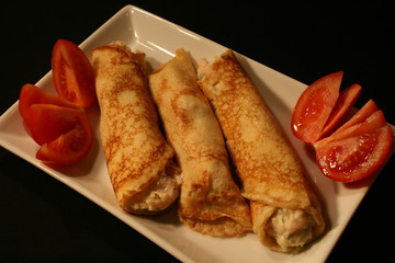 Crepes with shrimps and dill