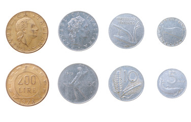 Old coins to Italies .isolated on a white backgroun