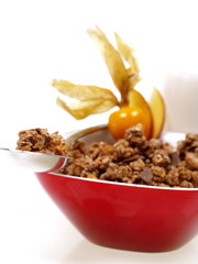 schoko müsli frühstück mit milch