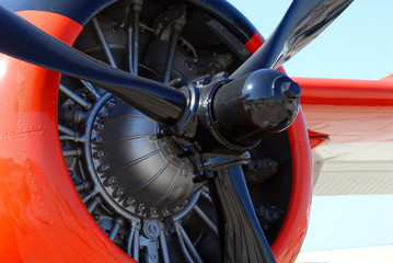 The propeller and engine of a world war II airplane