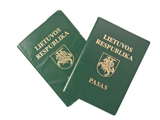 Two Lithuanian old style passports, includes clipping path.