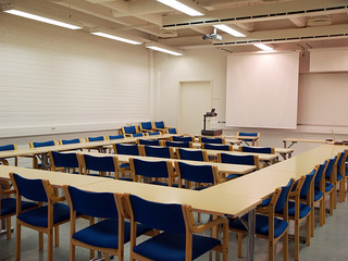 Sudents auditorium two ready for lecture, view.
