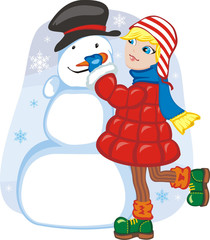 Pretty girl making snowman