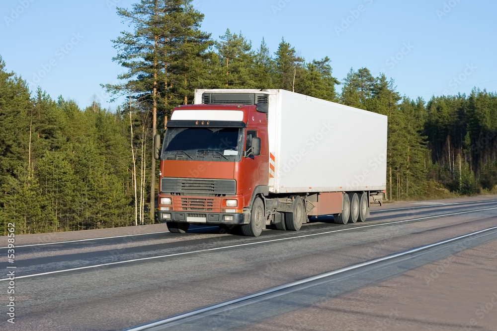 Wall mural blank white van truck on road of my 