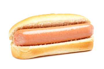 A hot dog with soft shadow on white background. Shallow DOF