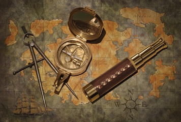 Vintage map with compass