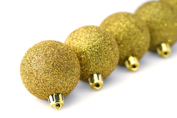 New Year, Christmas decoration - shiny yellow balls over white